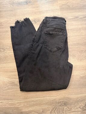 KanCan Black High-Rise Straight Leg Jeans with Raw Hem